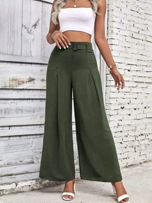 High-Waisted Wide-Leg Pants with Belt