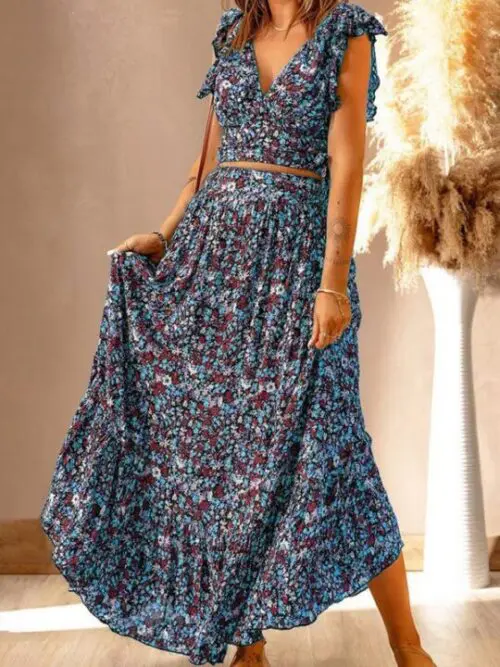 V-Neck Short-Sleeved Pullover Irregular Dress with Waist Slimming Design