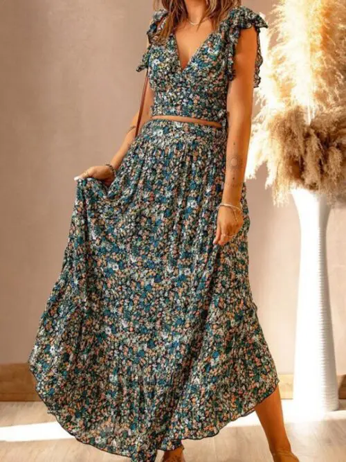 V-Neck Short-Sleeved Pullover Irregular Dress with Waist Slimming Design