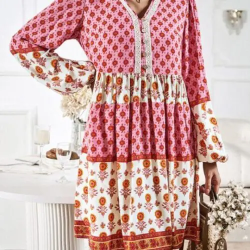 Bohemian Beauty Loose Print Midi Dress with a Casual Flair