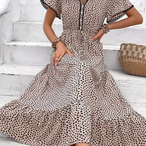 V-Neck Print Skirt Fashion Dress