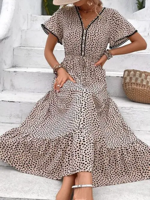 V-Neck Print Skirt Fashion Dress