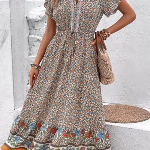 Ethnic style V-neck floral dress
