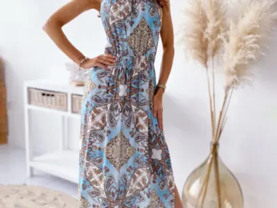 Bohemian Dream-Halter Neck Waist Slit Dress with a Stunning Print