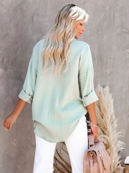 Classic Long-Sleeved V-Neck Button-Down Shirt