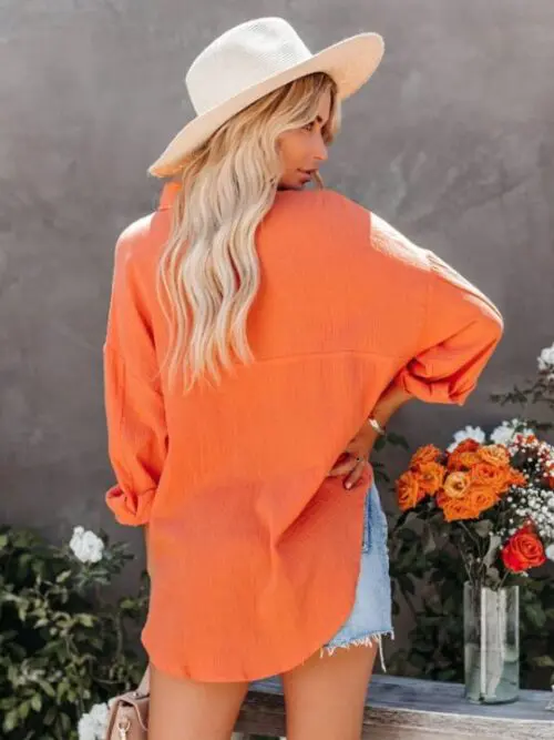 Classic Long-Sleeved V-Neck Button-Down Shirt