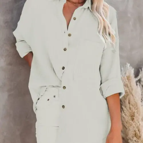 Classic Long-Sleeved V-Neck Button-Down Shirt