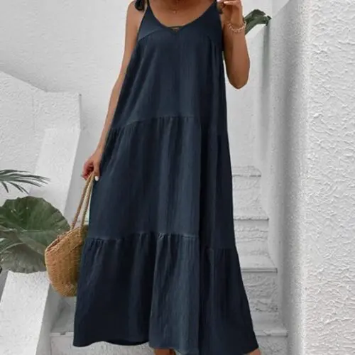 Strappy Round-Neck Sleeveless Dress in Minimalist Design