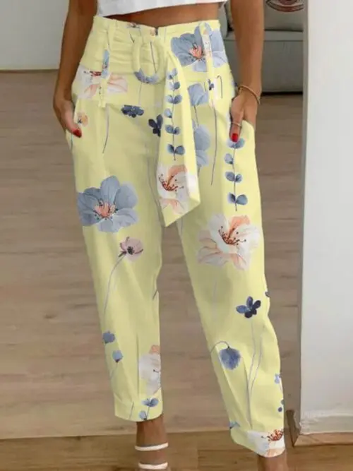 Solid Color Casual Cropped Pants