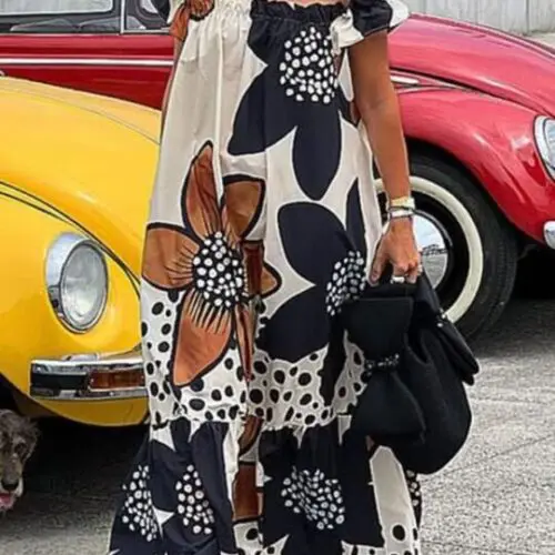 One Shoulder Delight Print Dress with a Pocket