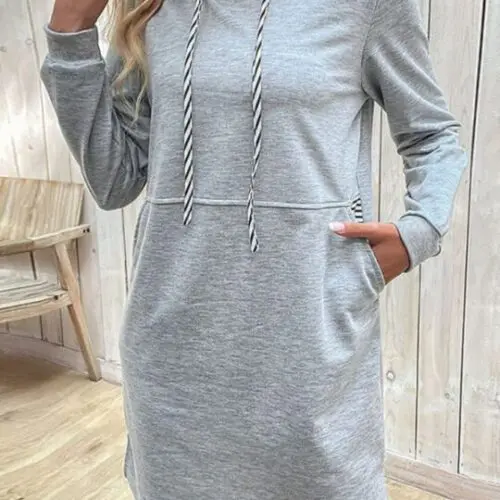 New Long-Sleeved Stitching Hooded Sweater Dress