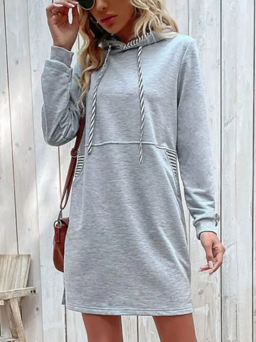New Long-Sleeved Stitching Hooded Sweater Dress