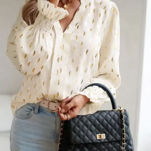 V-neck bronzing polka dot long-sleeved shirt blouse