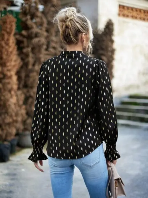 V-neck bronzing polka dot long-sleeved shirt blouse