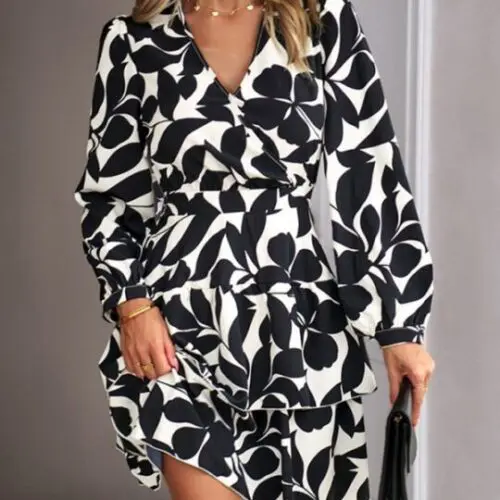Trendy Casual V-Neck Printed Dress for Women
