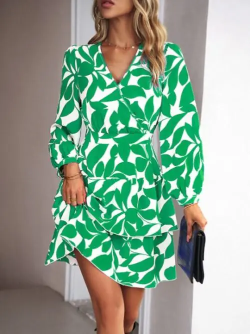 Trendy Casual V-Neck Printed Dress for Women