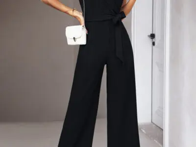 Elegant V-Neck Tie Sleeveless Women’s Commuter Jumpsuit