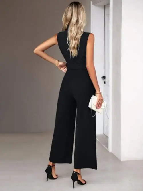 Elegant V-Neck Tie Sleeveless Women’s Commuter Jumpsuit
