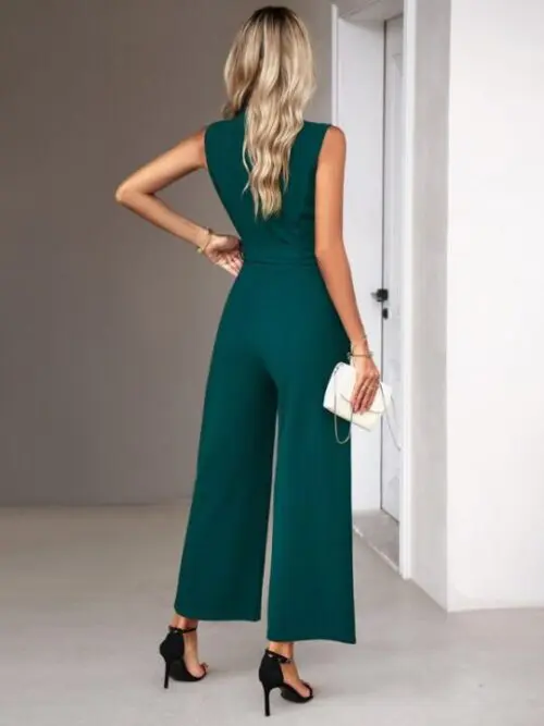 Elegant V-Neck Tie Sleeveless Women’s Commuter Jumpsuit
