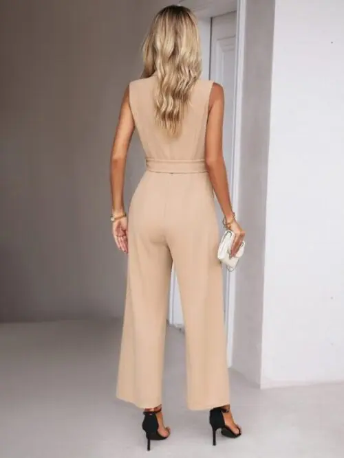 Elegant V-Neck Tie Sleeveless Women’s Commuter Jumpsuit