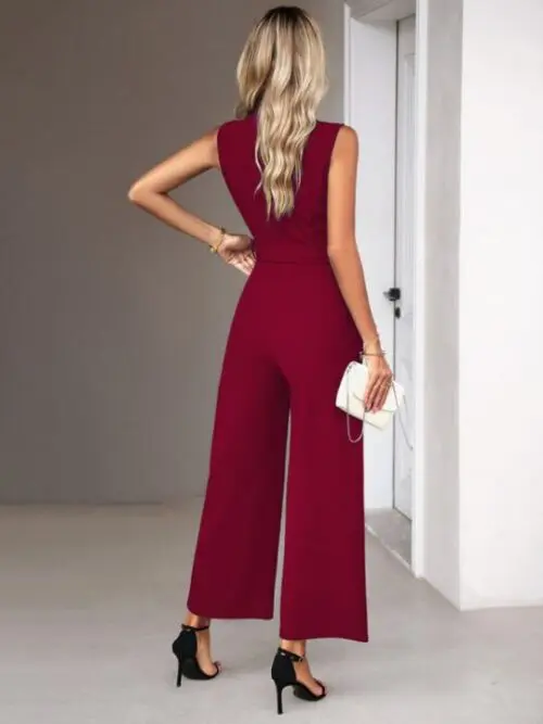 Elegant V-Neck Tie Sleeveless Women’s Commuter Jumpsuit