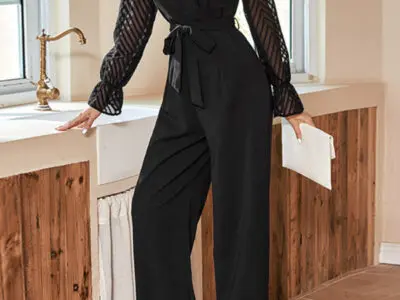 Elegant Black Stitching See-Through Slim Women’s Jumpsuit