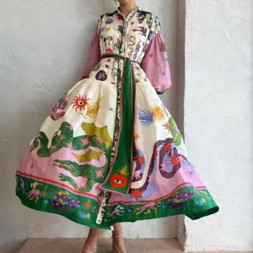 Elegant Long Sleeve Dress with Unique Print