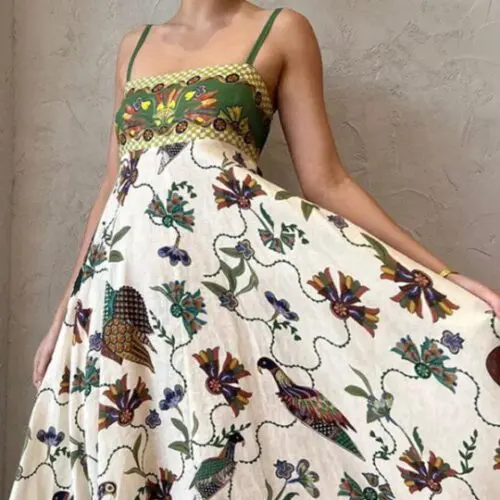 New Sleeveless Swing Sexy Dress with Sling Print