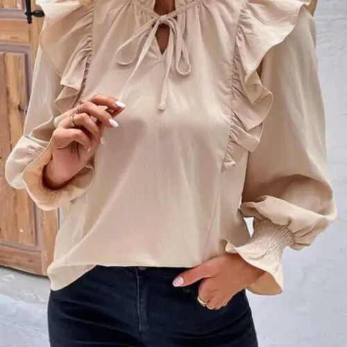Ruffled Tie Long Sleeve Blouse Chic and Stylish Statement Piece