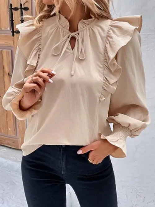 Ruffled Tie Long Sleeve Blouse Chic and Stylish Statement Piece