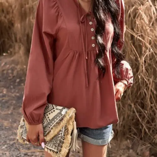 Chic Solid Color V-Neck Long-Sleeved Top for Stylish Commuting