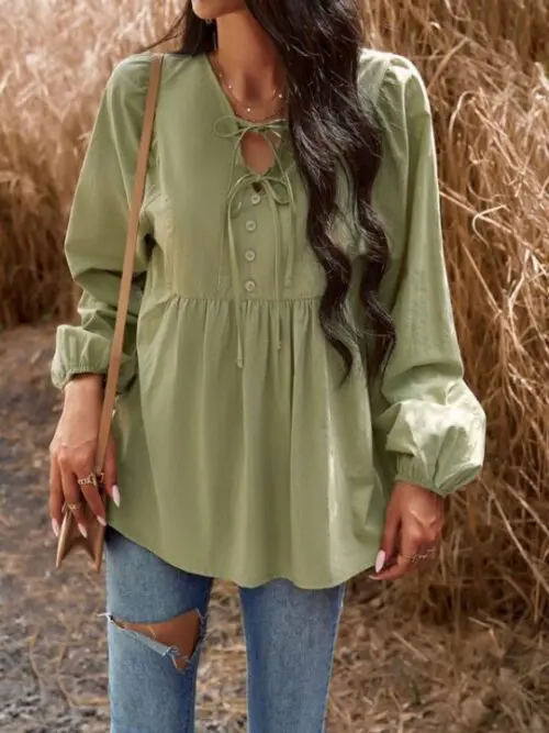 Chic Solid Color V-Neck Long-Sleeved Top for Stylish Commuting