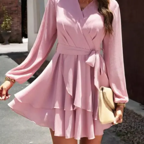 V-Neck Elegant Long-Sleeved Multi-Layered Dress