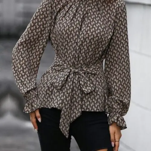 Leopard Print Long Sleeve Slim Shirt Trendy Fashion