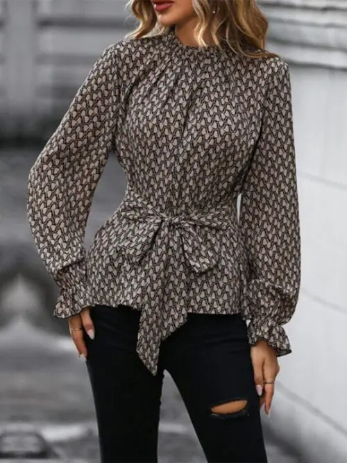 Leopard Print Long Sleeve Slim Shirt Trendy Fashion