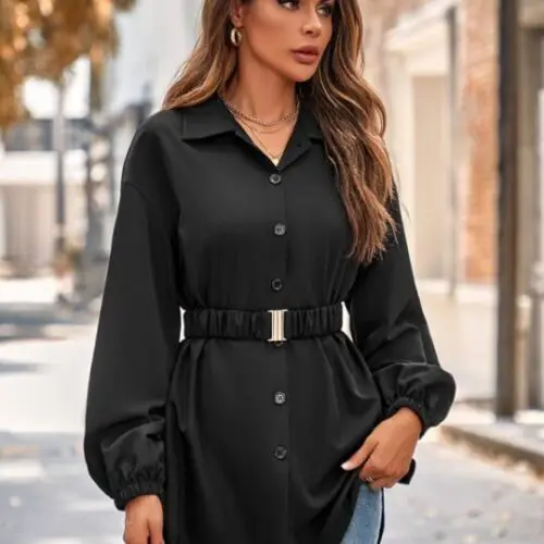 Belted Shirt Jacket Stylish Collared Jacket