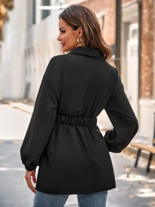 Belted Shirt Jacket Stylish Collared Jacket