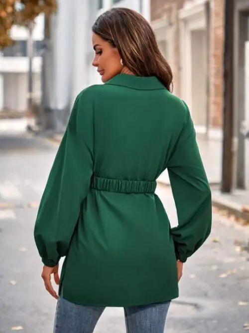 Belted Shirt Jacket Stylish Collared Jacket