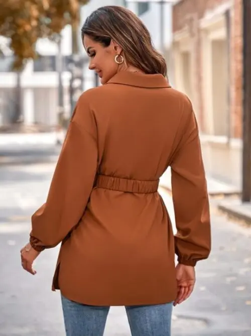 Belted Shirt Jacket Stylish Collared Jacket