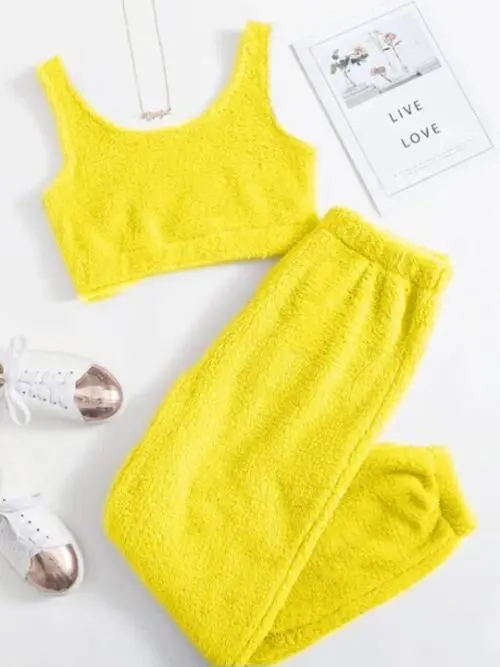 Cozy Lounge- Plush Two-Piece Vest and Trousers Home Set