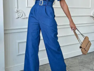 Versatile Casual V-Neck Short-Sleeved Straight Jumpsuit