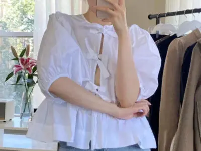 Tie Puff Sleeve Waist Shirt blouse