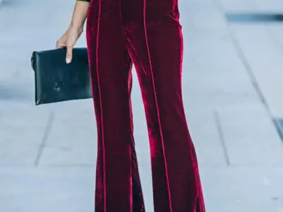 High-Waisted Gold Velvet Wide-Leg Pants