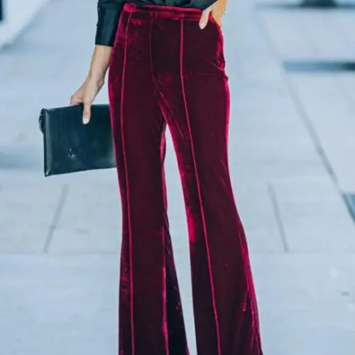 High-Waisted Gold Velvet Wide-Leg Pants