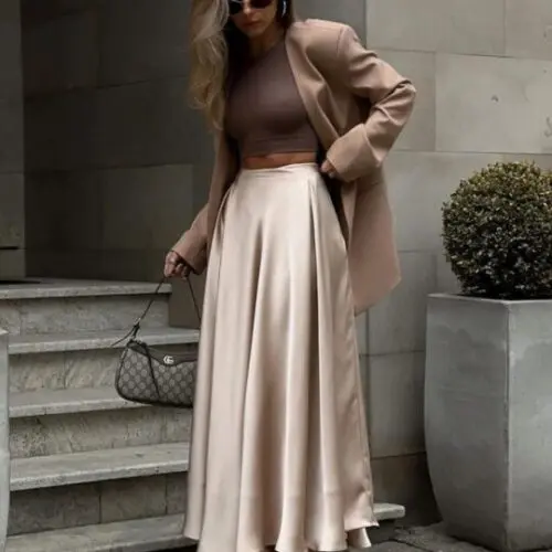 Elegant High-Waisted Satin Maxi Skirt