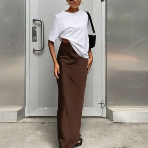 Sophisticated High-Waisted Satin Maxi Skirt