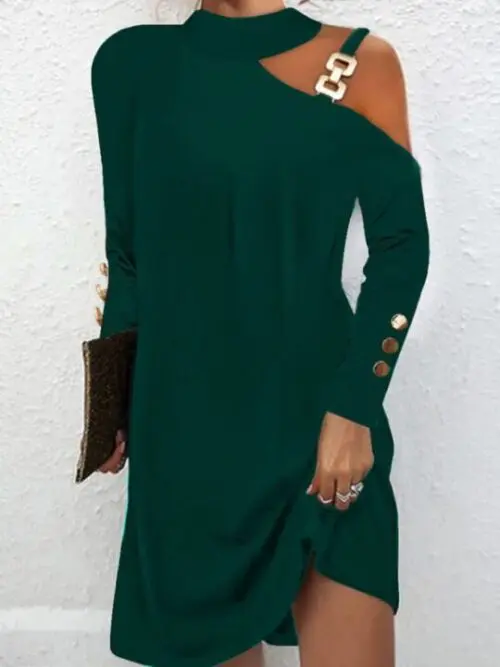 Chic Metal Buckle Halter Button Dress