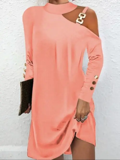 Chic Metal Buckle Halter Button Dress