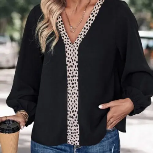 Retro Solid Color V-Neck Long-Sleeved Shirt