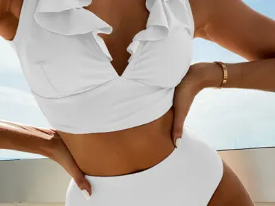 New V-Neck Ruffled High-Waist Split Swimsuit Bikini
